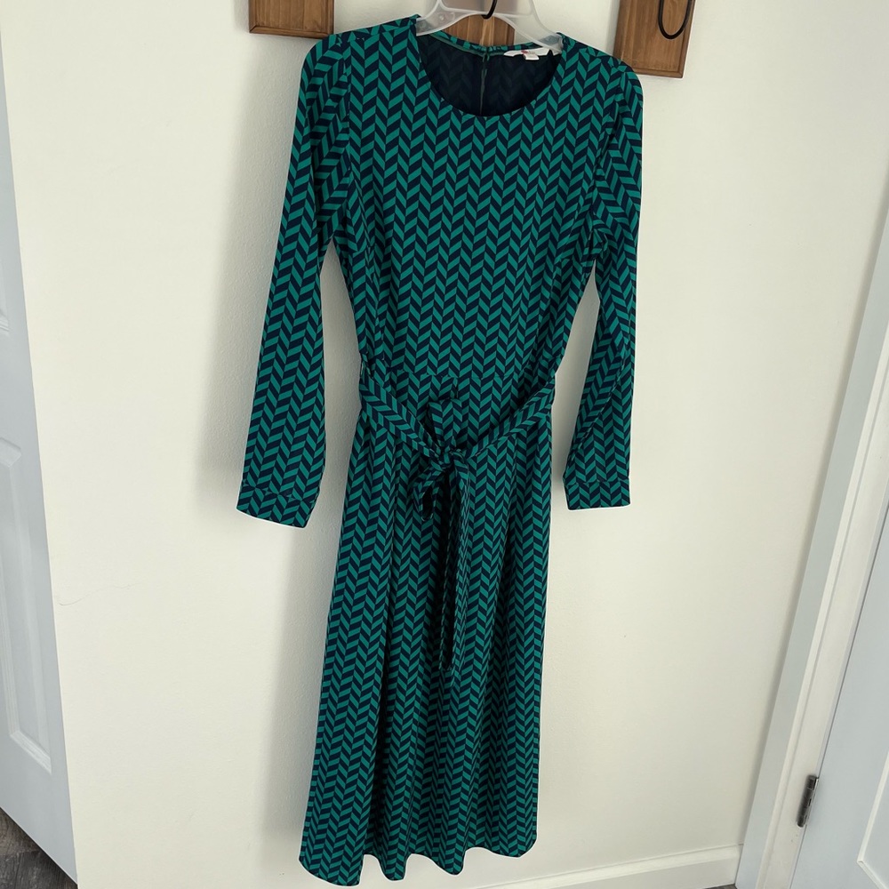 Boden Midi Dress Size 4R Green and Navy